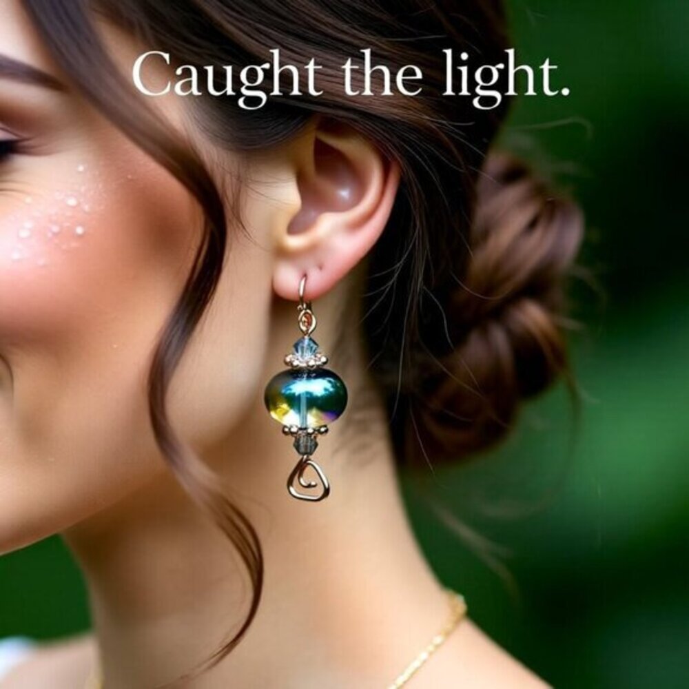 Gorgeous Bracelet & Flashy Earring Set! Shimmering Aurora Borealis Beads +Copper - Picture 8 of 16